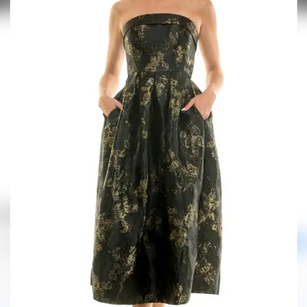 Socialite Strapless Black Dress with Gold Brocade Accents